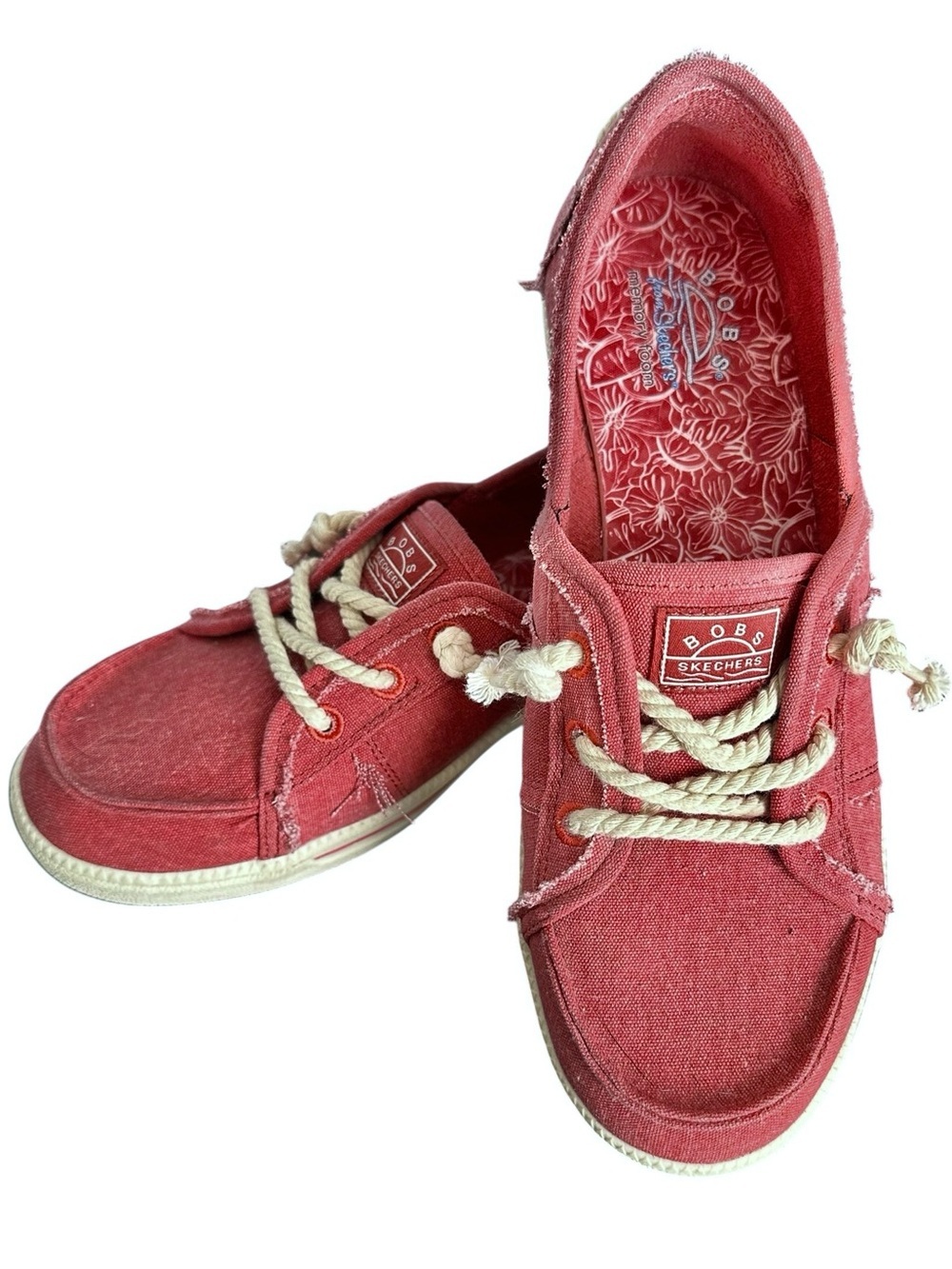Skechers BOBS Washed Red Canvas Sneakers with Cream Rope Laces Women’s Size 10